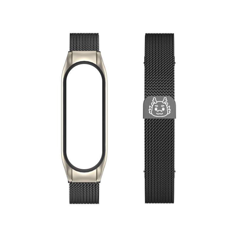 

CHENSONG Часы Strap Xiaomi Compatibility Metal, Little Dragon Head-Slim Beige Blue Laser Strap[Black]