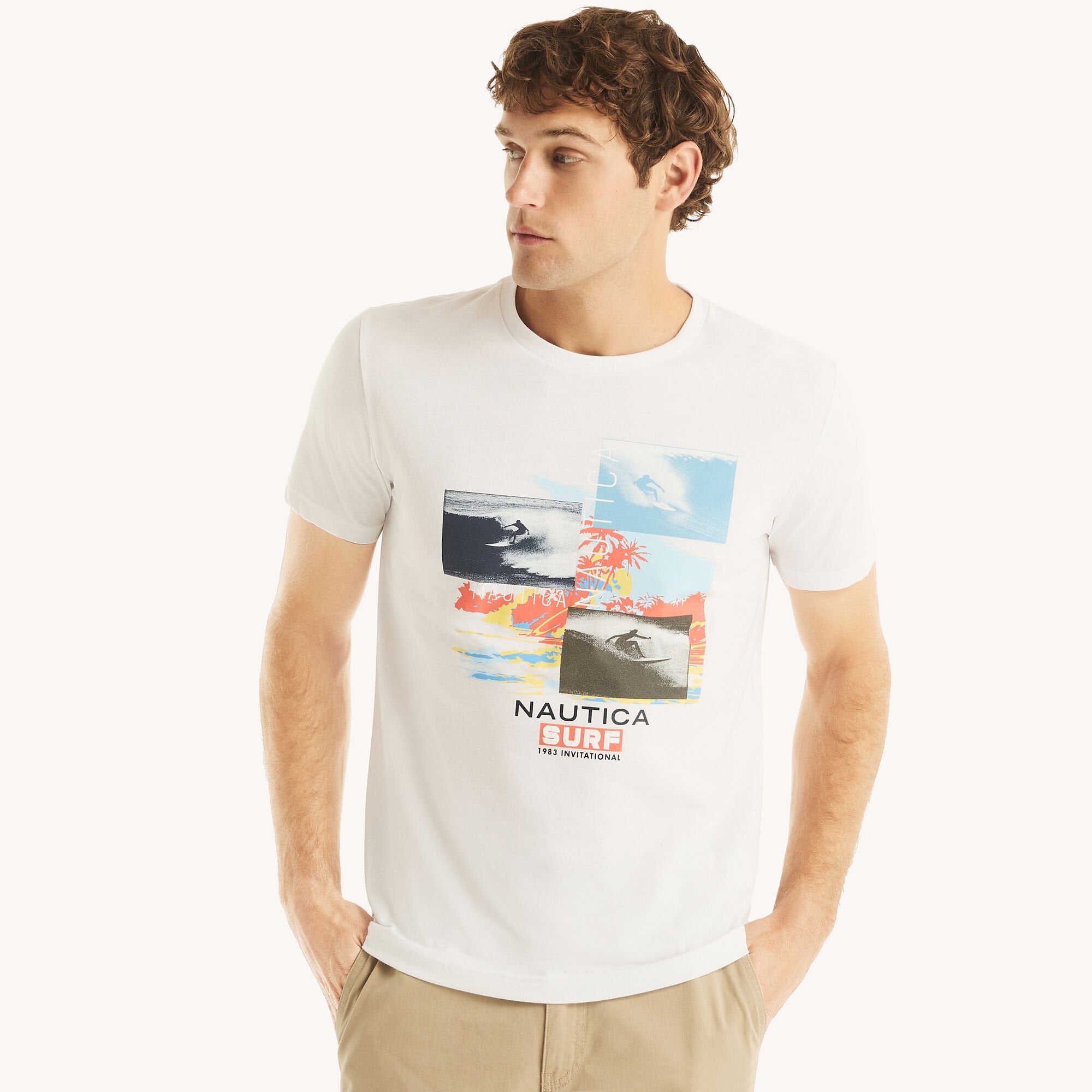 

Футболка с графическим принтом Nautica Mens Surf 1983 Invitational, цвет bright white