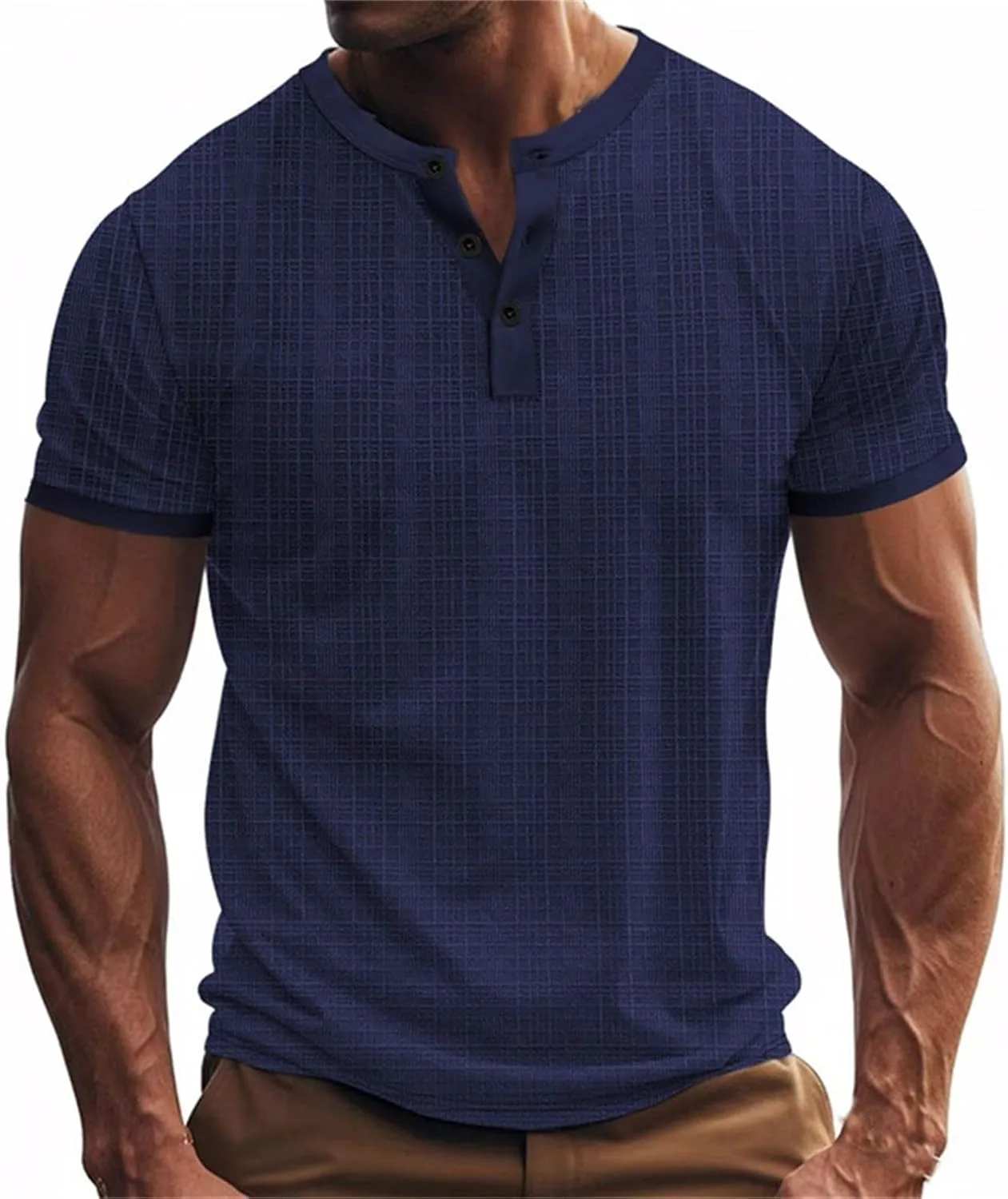 

Мужская футболка Henley с коротким рукавом, текстурированная, легкая, Slim Fit FZYLQY