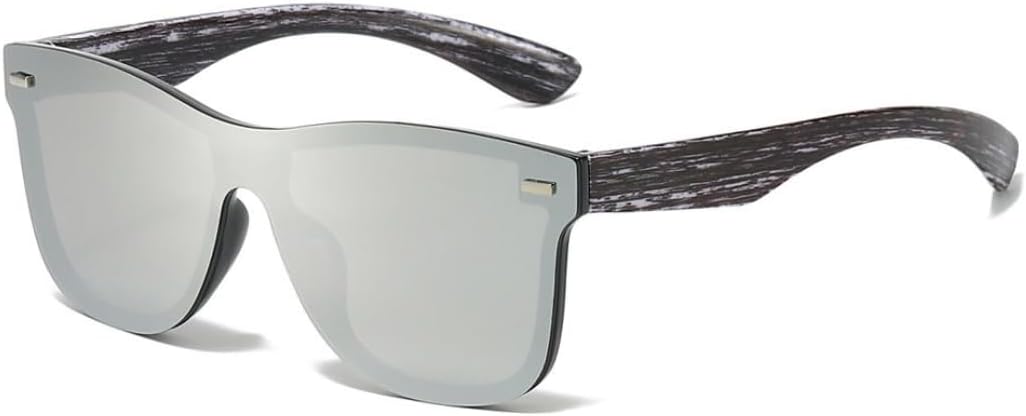 

Солнцезащитные очки для мужчин и женщин, плоские, с покрытием Flash Coating, заклепками, текстурой дерева, модные, с защитой от УФ-излучения UV400 UATXTAU, Silver Mirror