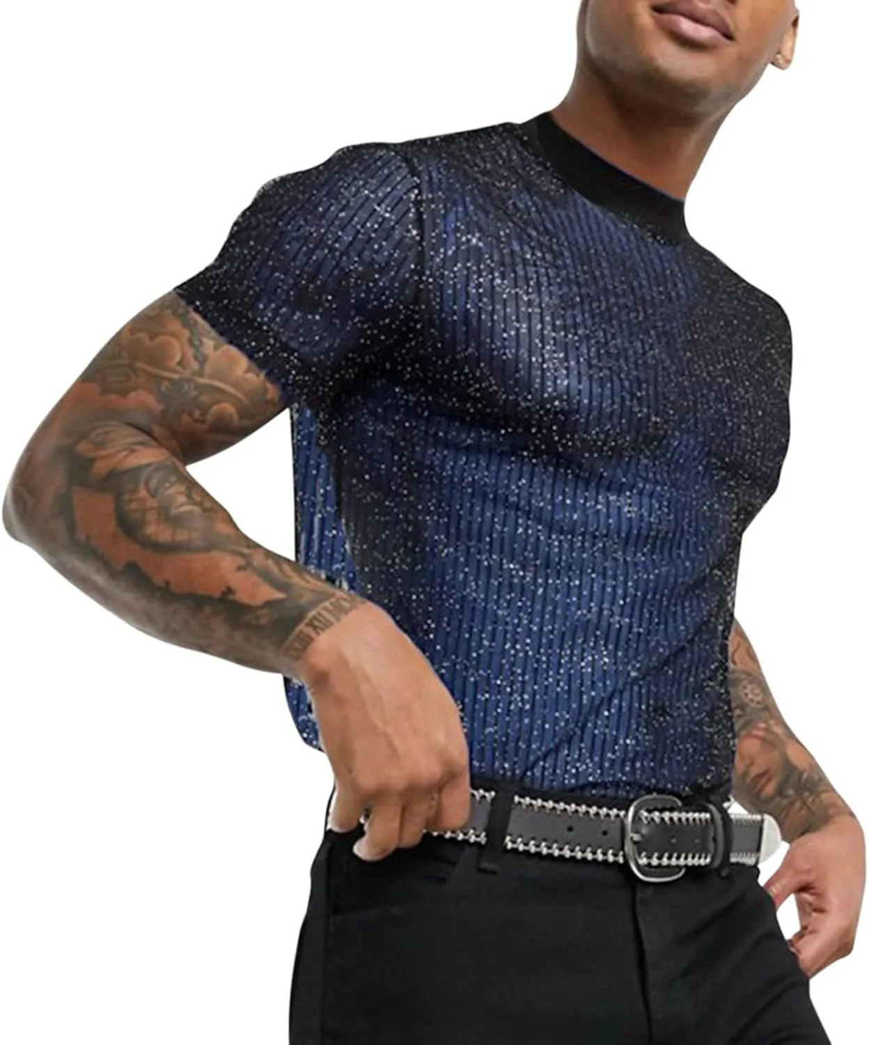 Футболка мужская Metallic с блестками 70s 80s Disco, короткий рукав