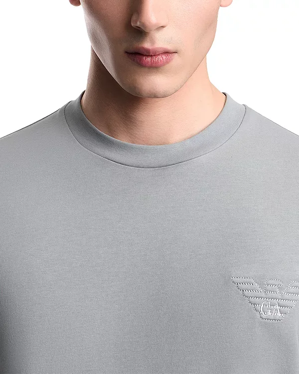 Футболка из плотной хлопчатобумажной ткани с вышитым орлом. Emporio Armani, Grey — фото 4