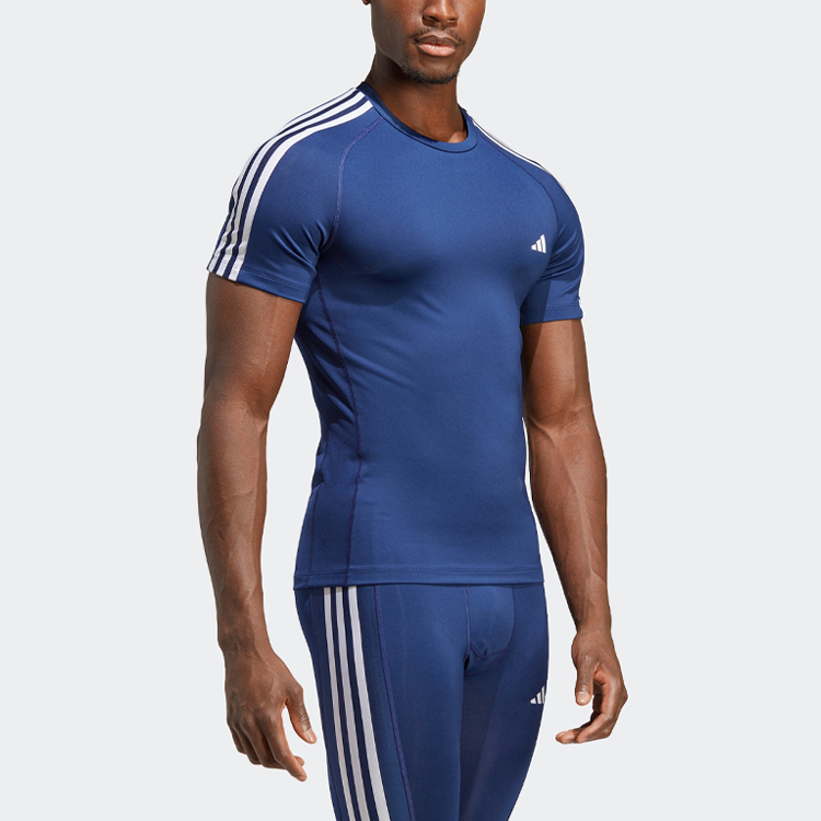 Adidas Мужская футболка темно-синего цвета с круглым вырезом, средней толщины — фото 3