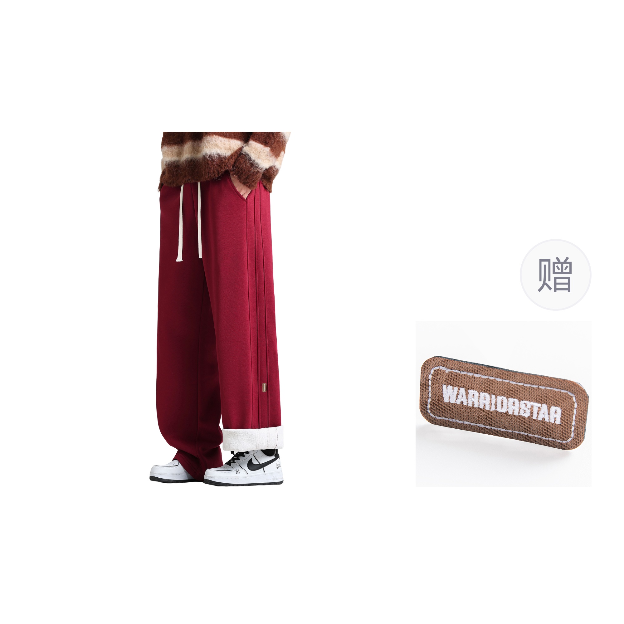 

Хлопковые брюки Unisex утепленные с флисовой подкладкой прямого кроя WARRIOR, burgundy[free diy badge]