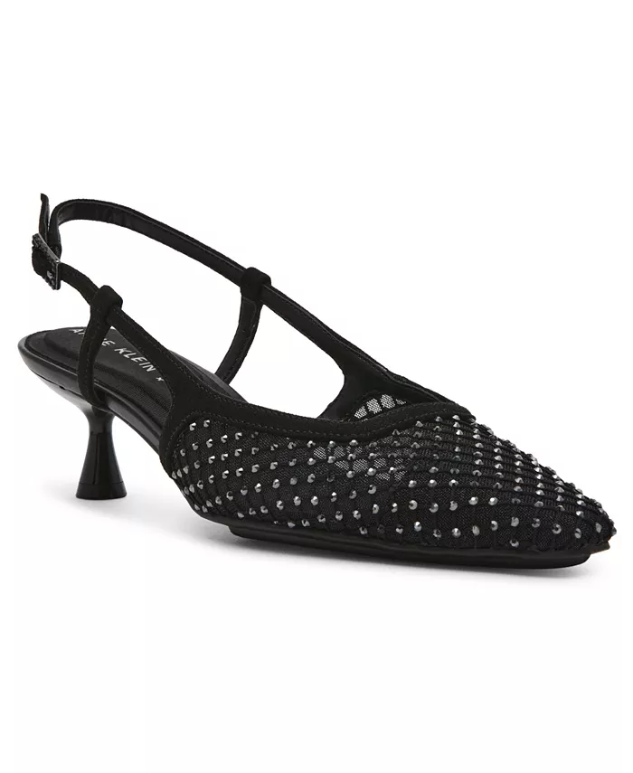 Женские босоножки-лодочки Thia с меховой отделкой и стразами Anne Klein, серый