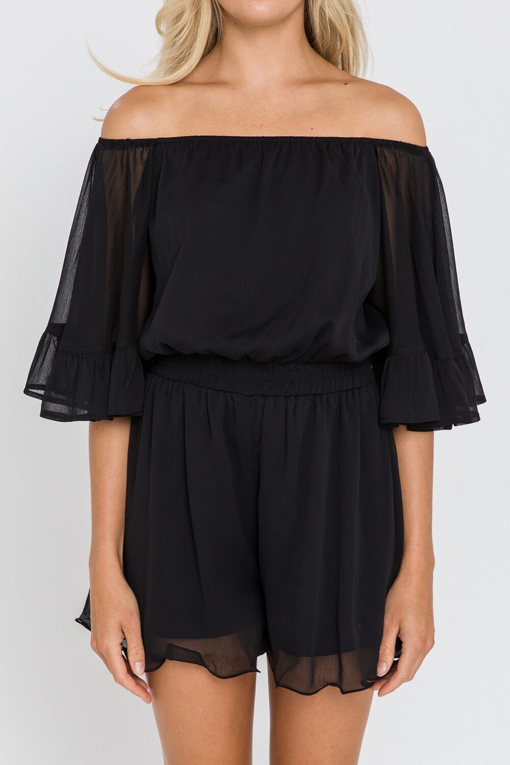 

Женский комбинезон с рукавами с рюшами endless rose, черный