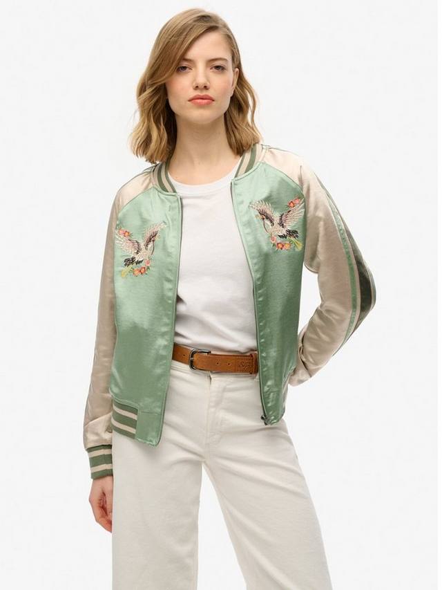 

Вышитая суйкаджаном куртка - бомбер Superdry, цвет Desert Sage Green
