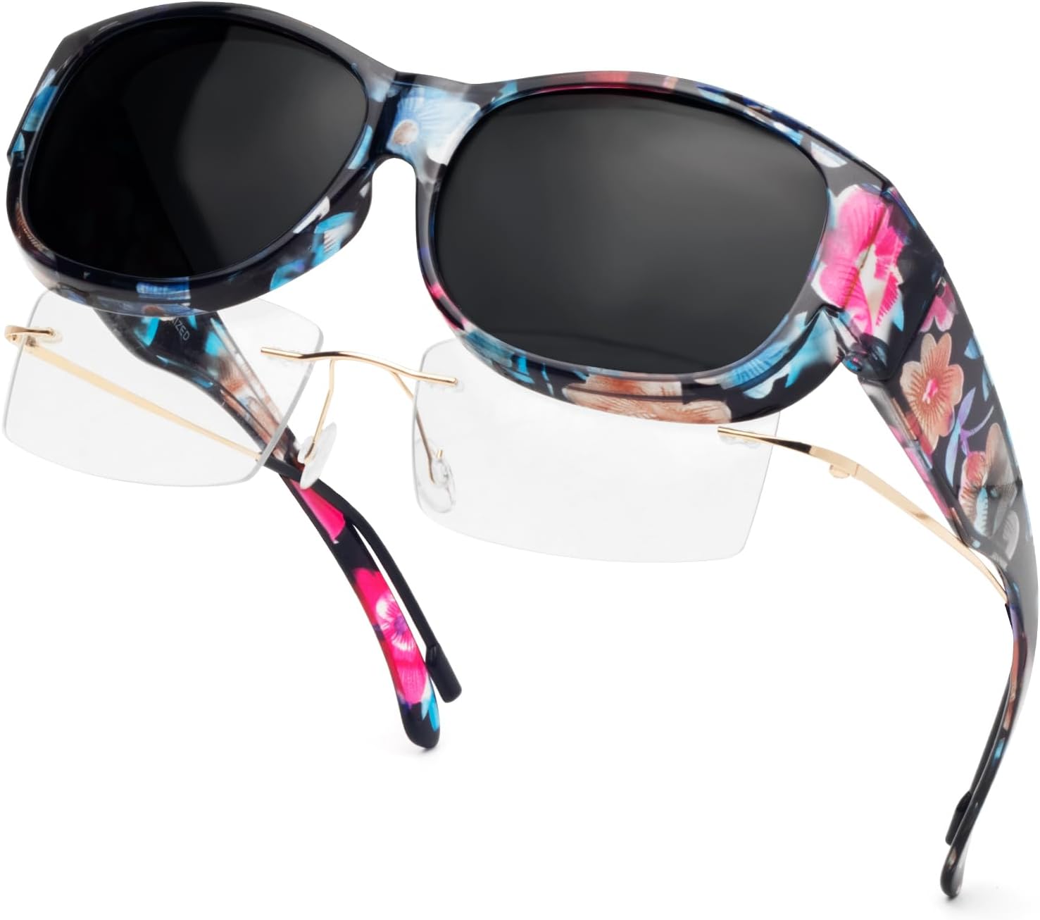 

Солнцезащитные очки с поляризованным покрытием, надеваемые поверх обычных очков, женские солнцезащитные очки с защитой от УФ-излучения, легкие Face Shadow, M Floral Frame / Grey Lens