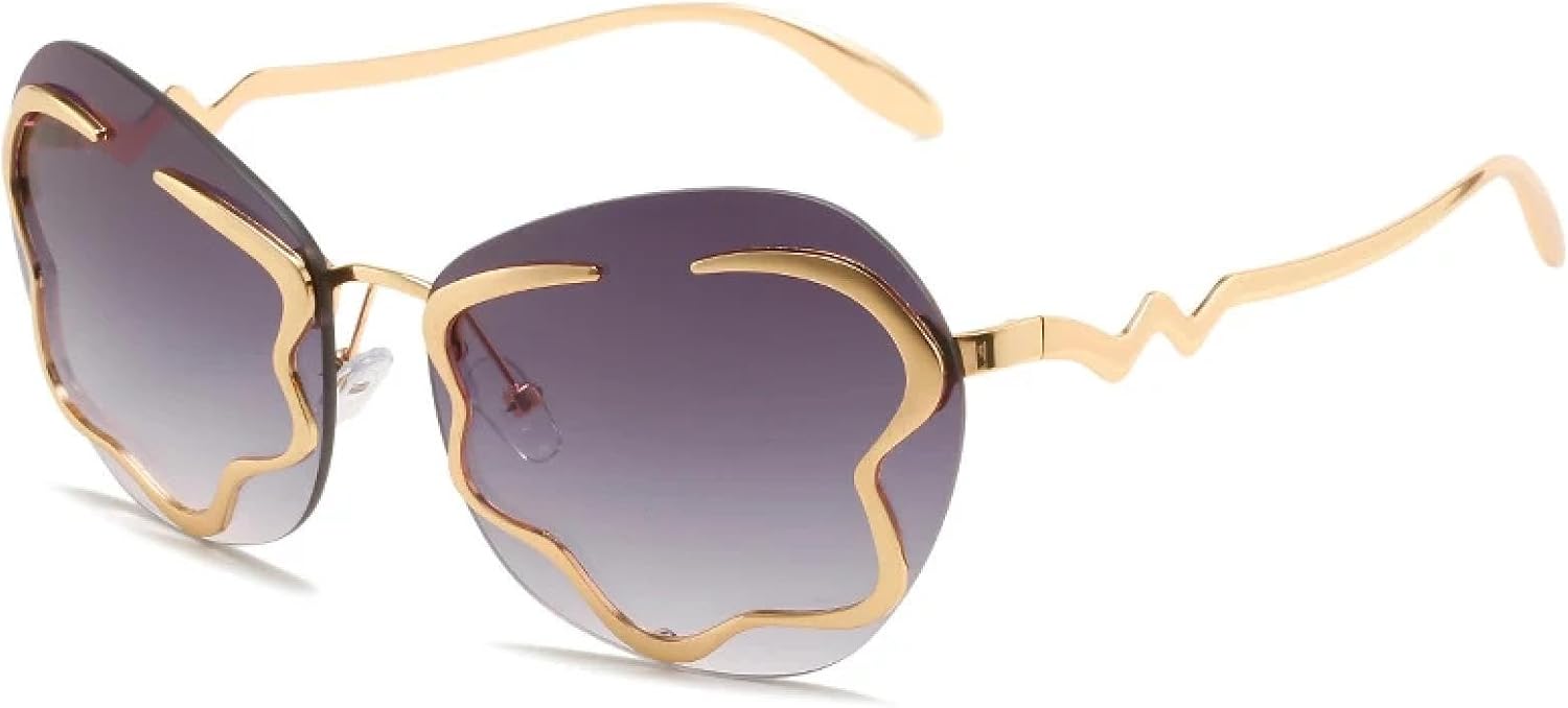 

Винтажные металлические солнцезащитные очки без оправы для женщин и мужчин, модные солнцезащитные очки для уличной фотографии, вечеринок, защита от УФ-излучения UV400 TKKTLLT, Gold Gradient Gray