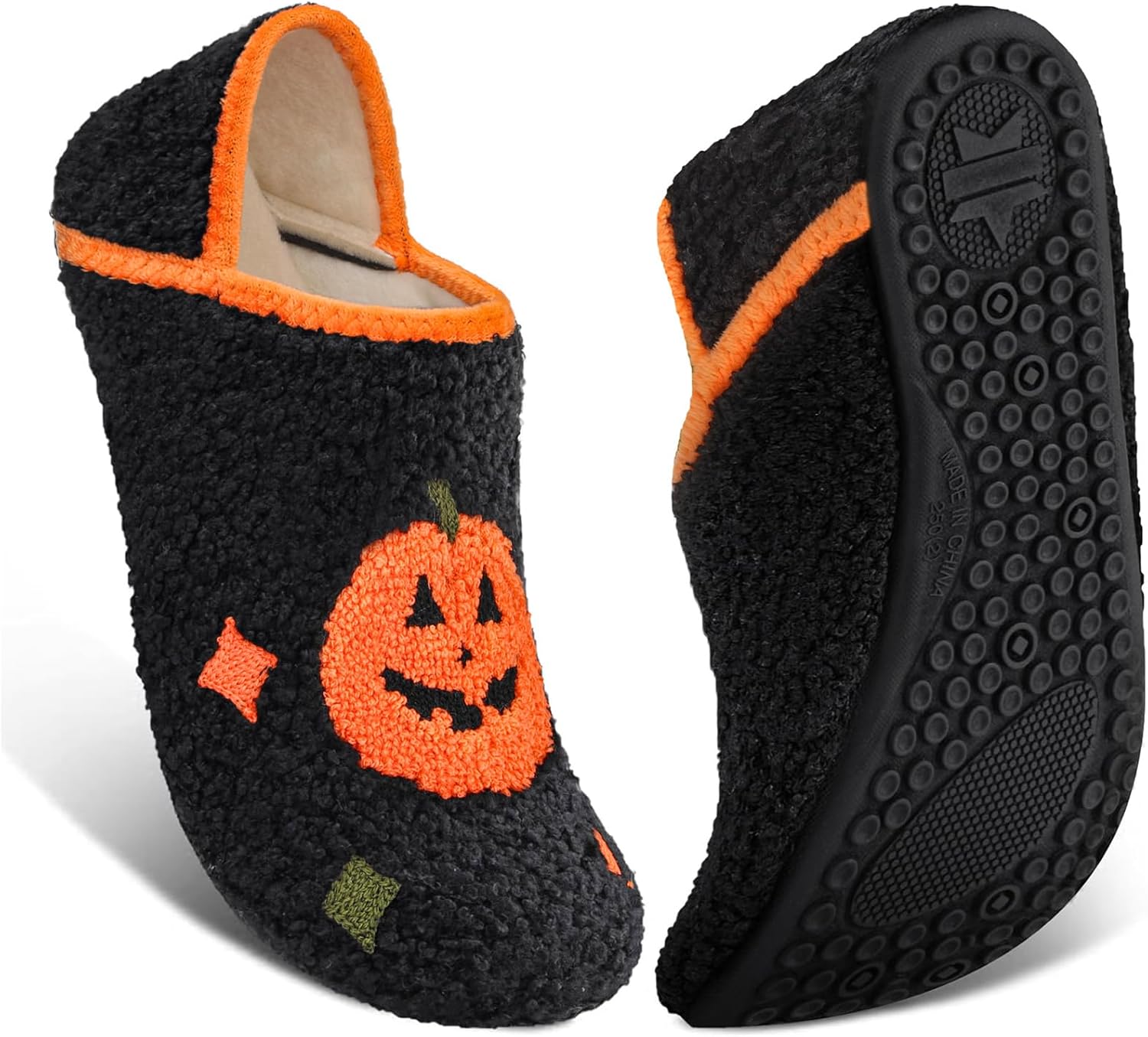 

Домашние тапочки ATHMILE для женщин и мужчин, для носки, в виде носков, пушистые, с удобной подошвой, уютные, для дома, спальни, путешествий и йоги, Halloween Pumpkin