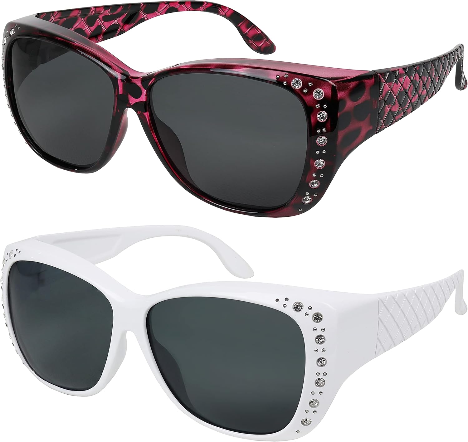 

Солнцезащитные очки, надеваемые поверх обычных очков для женщин, с защитой от УФ-излучения, поляризованные и с HD-изображением, надеваемые поверх обычных очков Yogo Vision, 2 Pack: Purple Havana Grey Lens, White Grey Lens