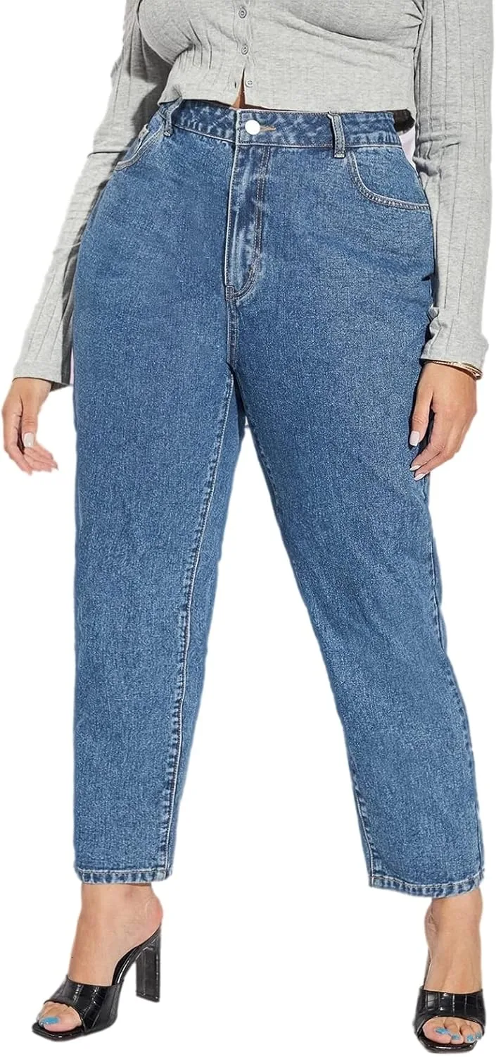 

Leijijeans Plus Size: прямые джинсы с высокой посадкой, светлый синий