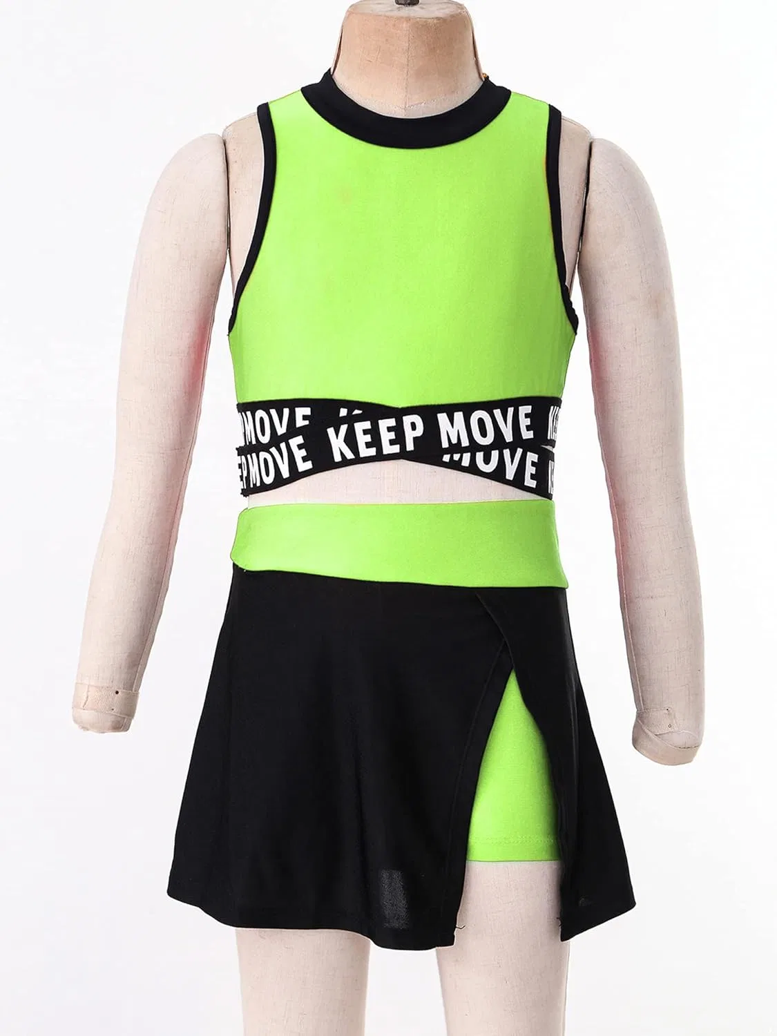 Детский спортивный костюм с топом и юбкой Moggemol, 2 предмета, Fluorescent_green — фото 4