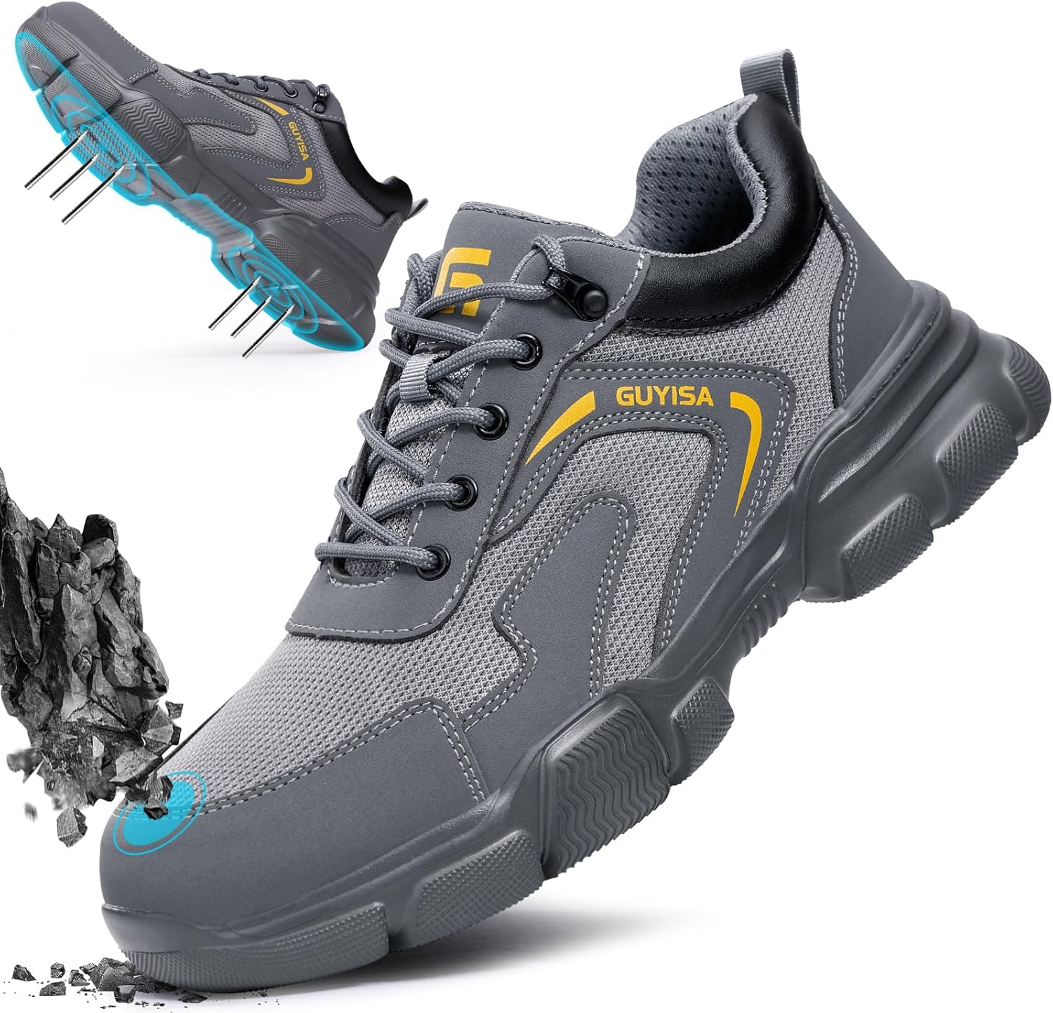 

Мужские ботинки с стальным носком, легкие, с защищенной подошвой, безопасная обувь для работы, удобные для строительных и складских работ Gsutenmre, серый