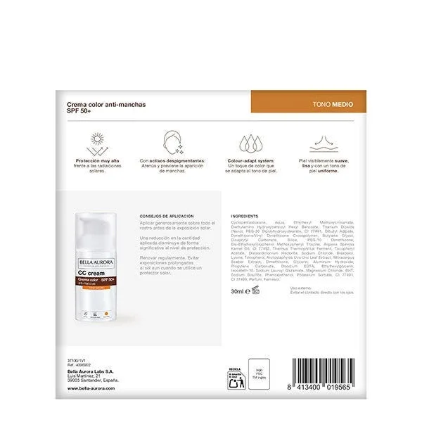 Маска для лица Bella Aurora — Cc Cream Anti-Manchas Spf + Neceser, 30 мл — фото 4