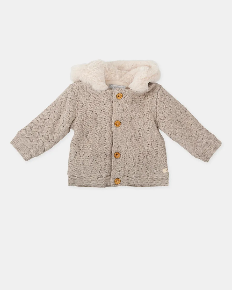 

Вязаная детская куртка с капюшоном Tutto Piccolo, серо-коричневый