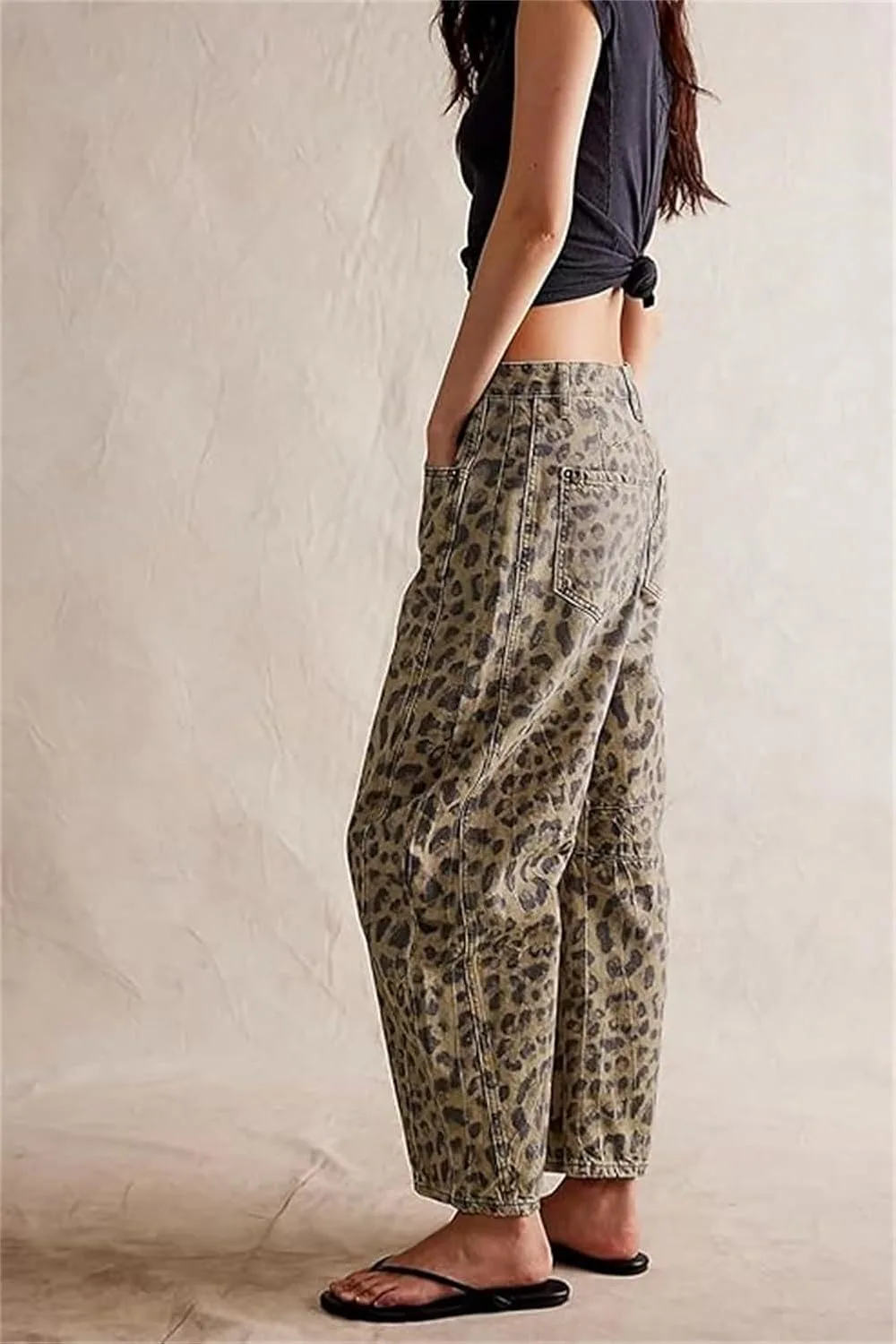 Джинсы Leopard Barrel для женщин с леопардовым принтом Y2k Mid Rise Vintage Loose Wide Leg Boyfriend — фото 3