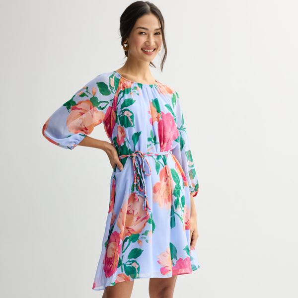

Женское шифоновое платье с принтом Sandra Darren, цвет pink orange floral