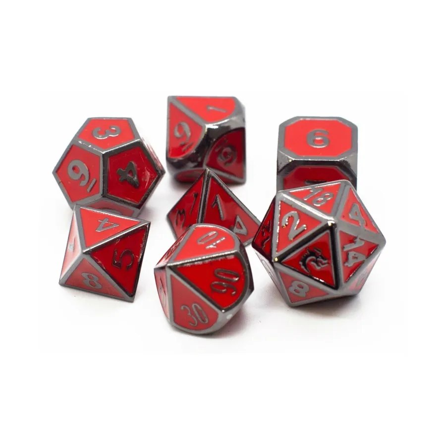 

Набор Poly — красный с черным никелем (7), Metal Dice - Elven Forged