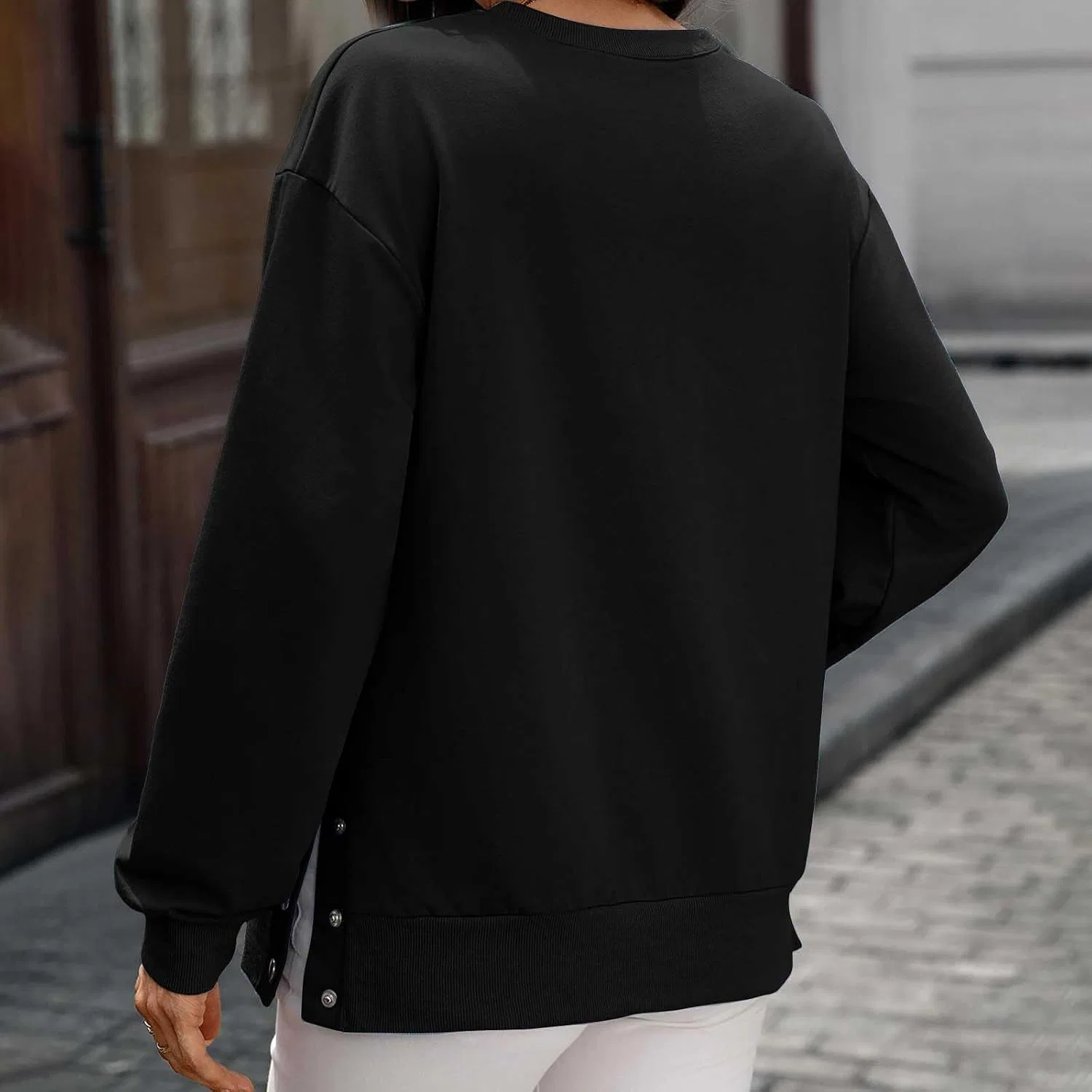 Женский свитшот с круглым вырезом, Pullover, черный — фото 3