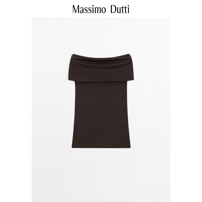 

Футболка Massimo Dutti с однотонным воротником, шоколадный