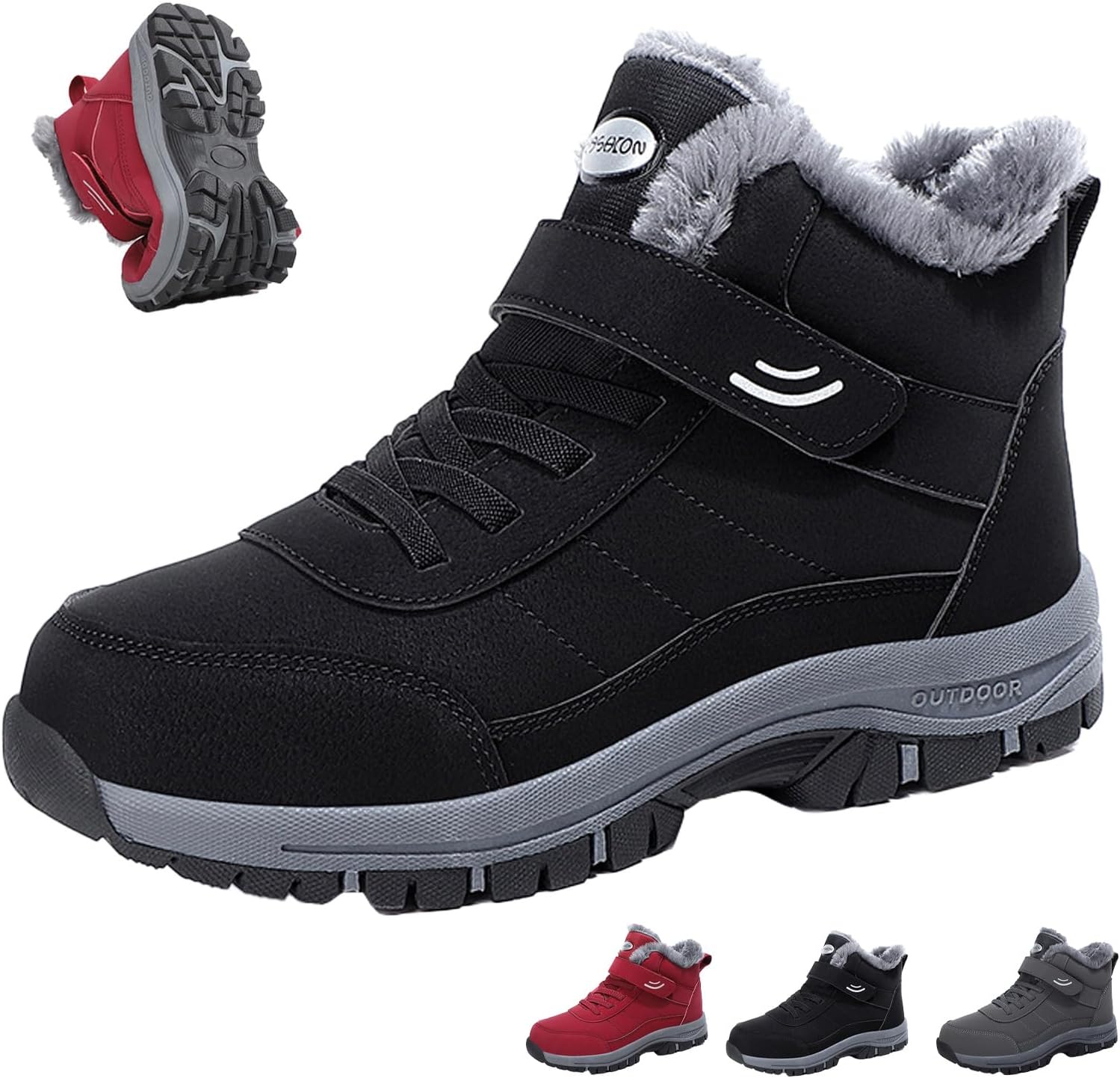 

Женские и мужские водонепроницаемые ортопедические зимние ботинки GHTRHSB, теплые, удобные, термальные, с меховой подкладкой, на платформе, с нескользящей подошвой, ботильоны, черный