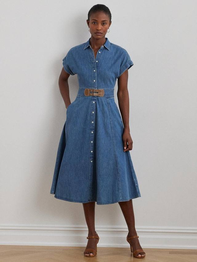 

Платье-рубашка из джинсовой ткани erlaina с коротким рукавом Ralph Lauren, цвет Opal Wash