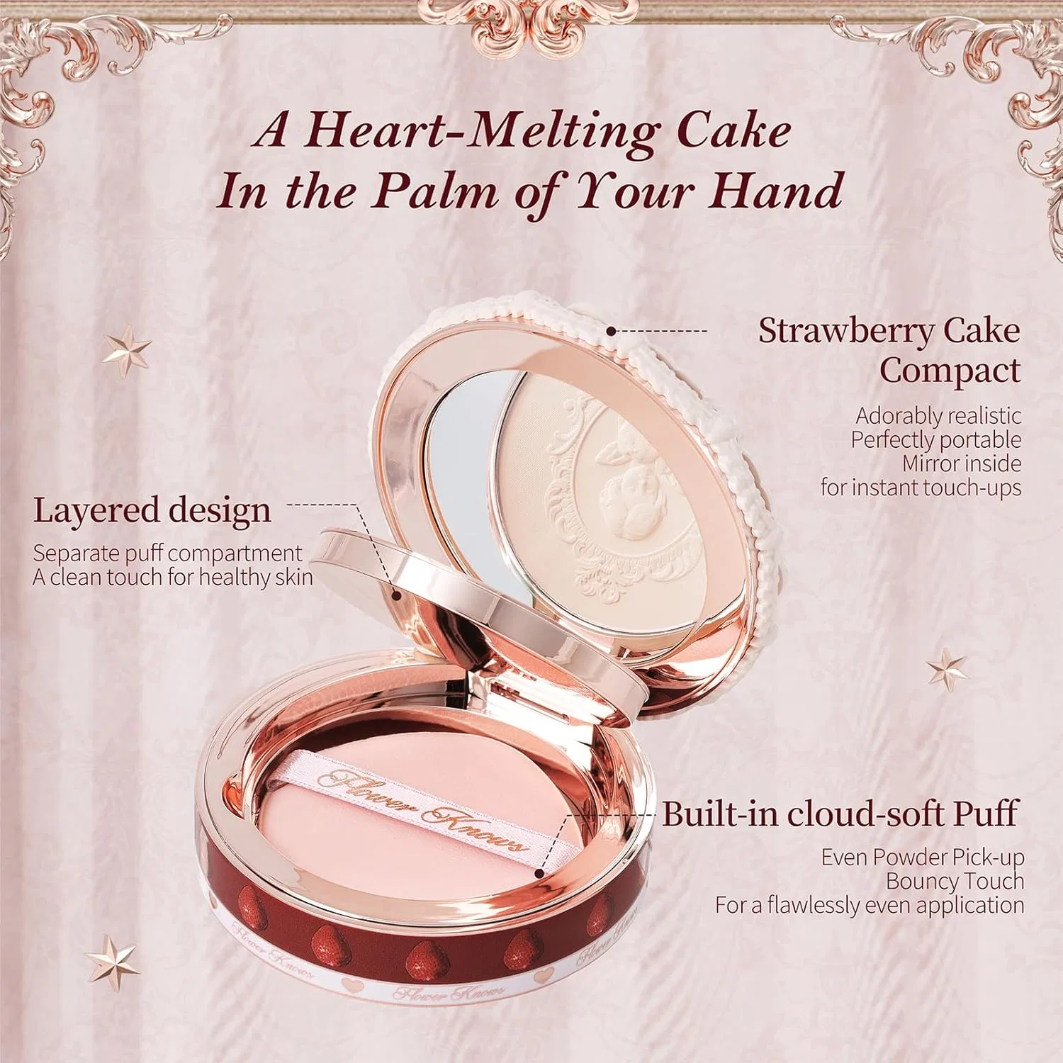 Пудра для лица Flower Knows Strawberry Cupid Press Powder, 9.6 г, 02 Ivory Beige — фото 2