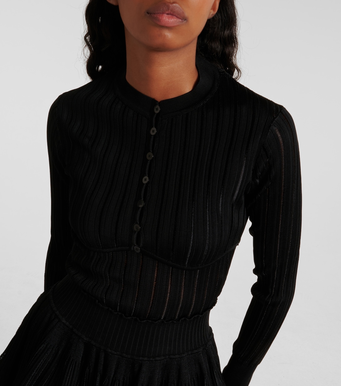 Укороченный кардиган ребристой вязки Alaïa, Noir Alaia — фото 4