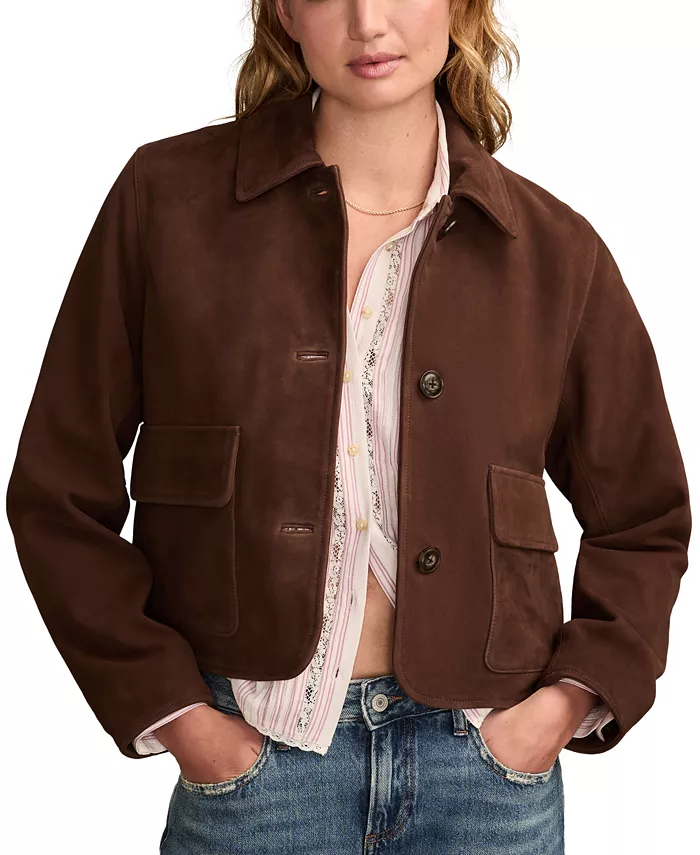 

Женская замшевая кожаная куртка Lucky Brand, коричневый
