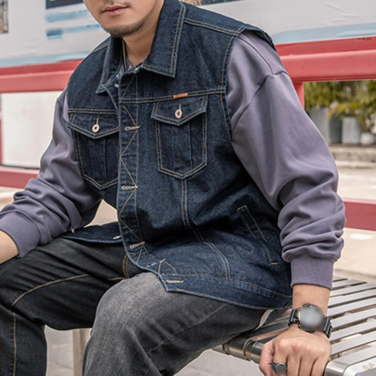 Мужская свободная безрукавка деним джекет casual жилет Generic, Blue1 — фото 2