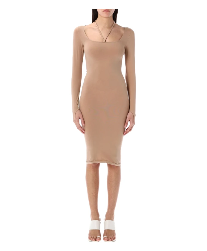 

Элегантное трикотажное платье миди, телесного цвета. Andrea Adamo, бежевый