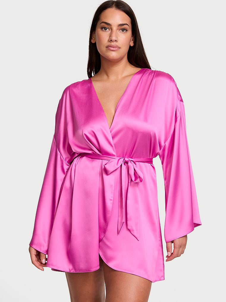 

Короткий атласный халат Victoria'S Secret, мультиколор