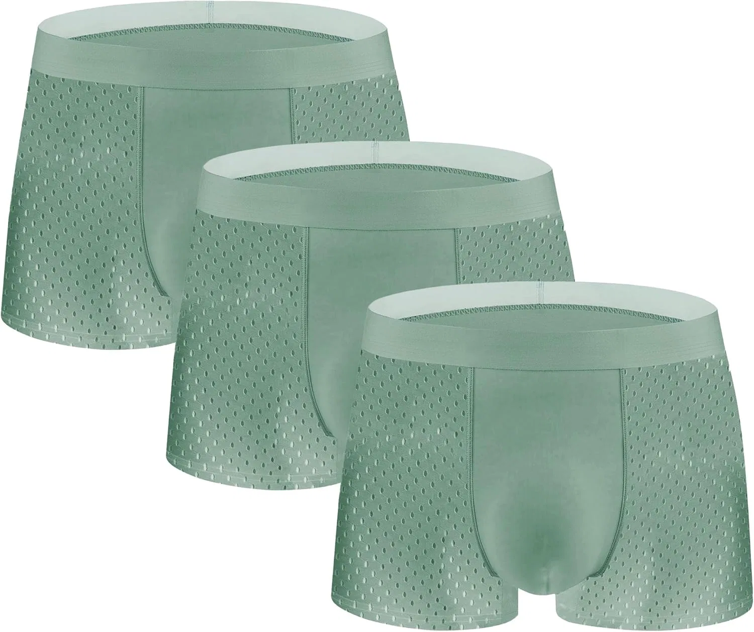 Трусы сетчатые, дышащие, с выпуклым карманом, Green-3pc