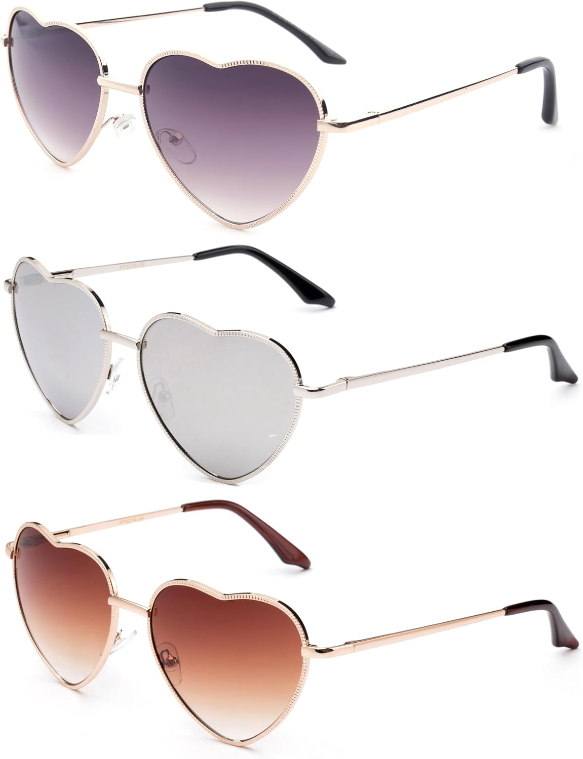 

Женские солнцезащитные очки-авиаторы в форме сердца, тонкая металлическая оправа, цветные линзы с эффектом вспышки и пружинный шарнир Newbee Fashion Sunglasses, 3 Pack Silver, Mirror & Brown