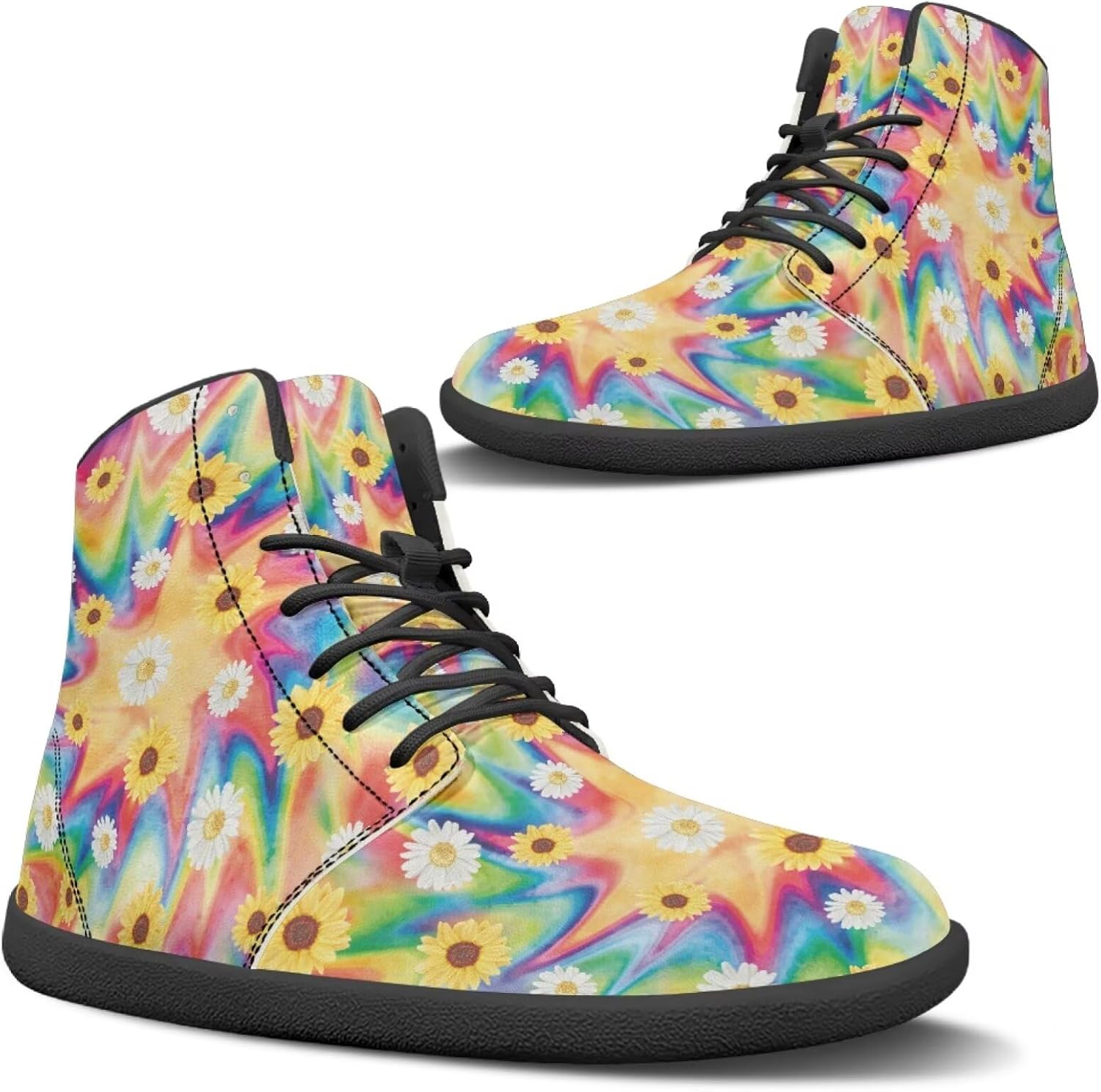 

Кроссовки Binienty для бега, унисекс, высокие, босоножки, классические шнуровкой, для мужчин и женщин, для спортзала, работы и на открытом воздухе, Rainbow Tie-dye Daisy