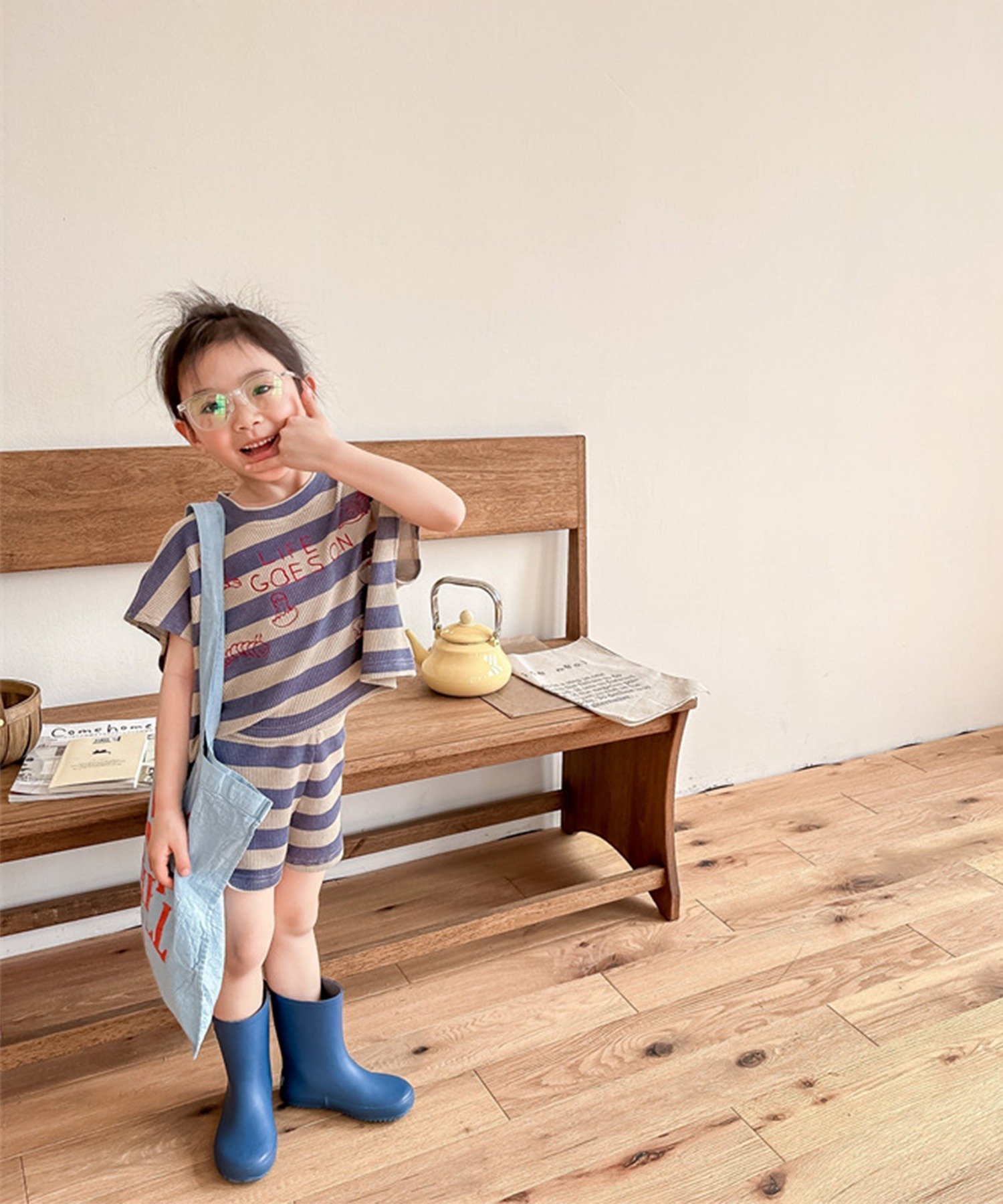Корейский детский комплект одежды с принтом на передней части. Aimoha Kids, blue — фото 3