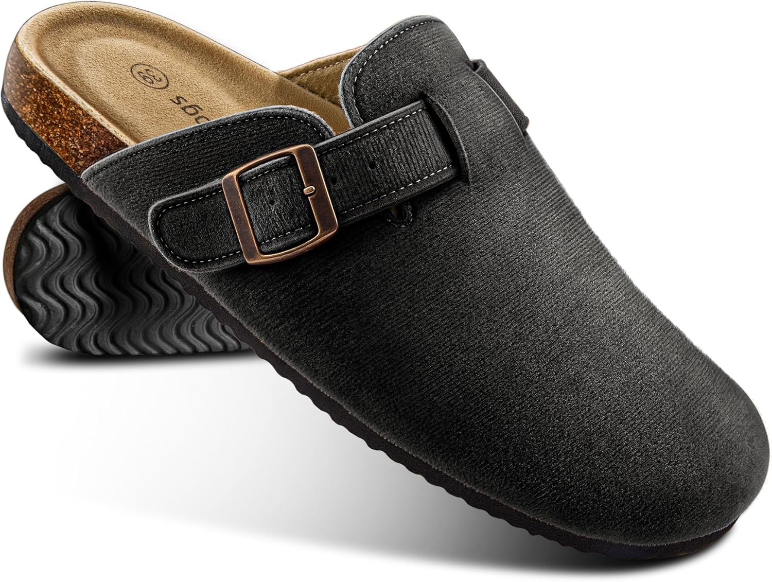 

Сабо, мюли, сандалии, обувь типа «картофельная доска» BULLIANT для мужчин и женщин, верх из замши с флисовой подкладкой, стелька из пробки с амортизацией из пеноматериала с эффектом памяти, черный