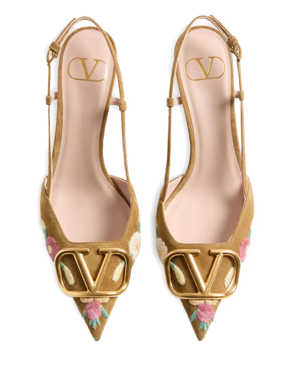 Туфли с ремешком на пятке и цветочной вышивкой VALENTINO GARAVANI, коричневый — фото 4