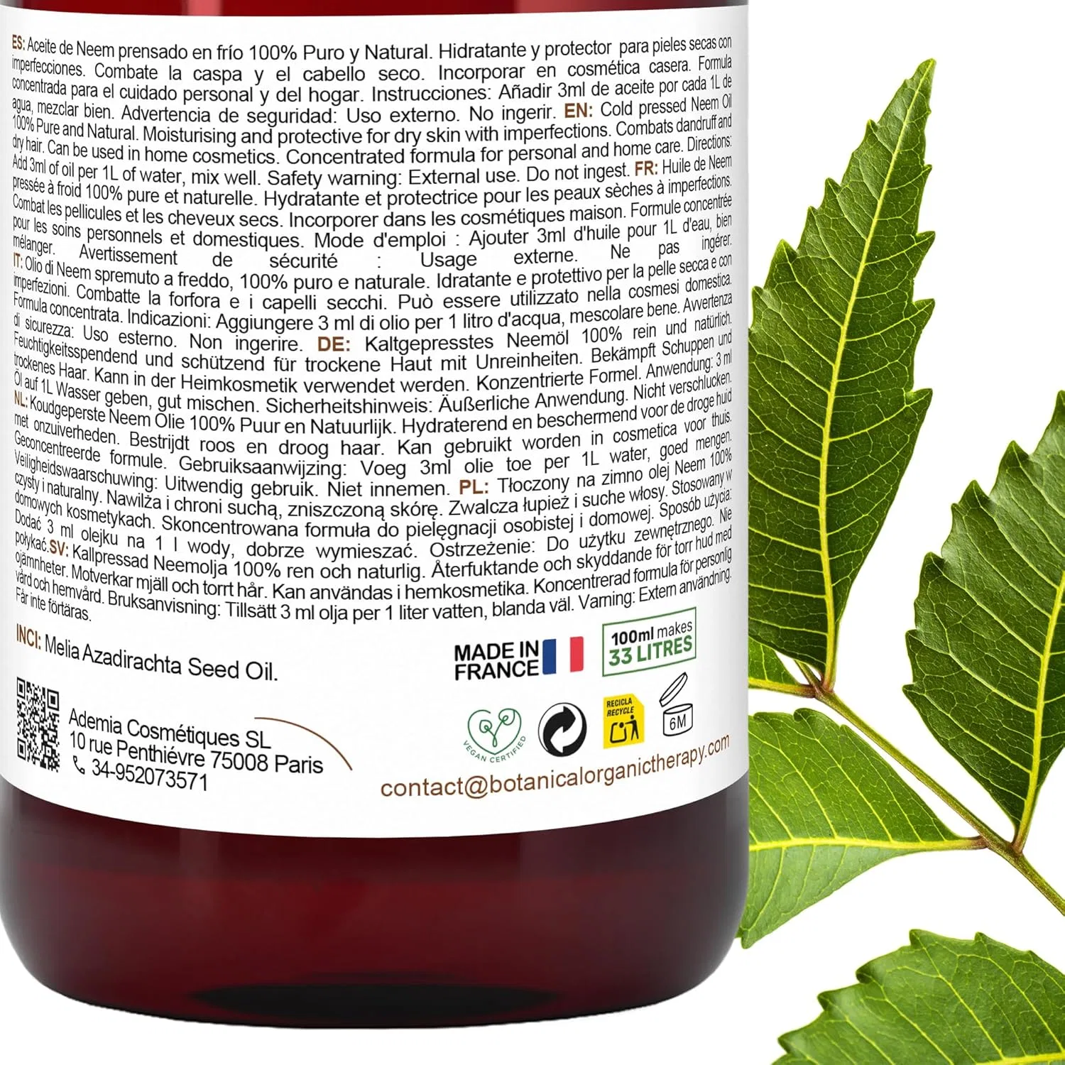Масло для лица B.O.T Cosmetic & Wellness — Масло нима Garden холодного отжима % чистое — фото 2
