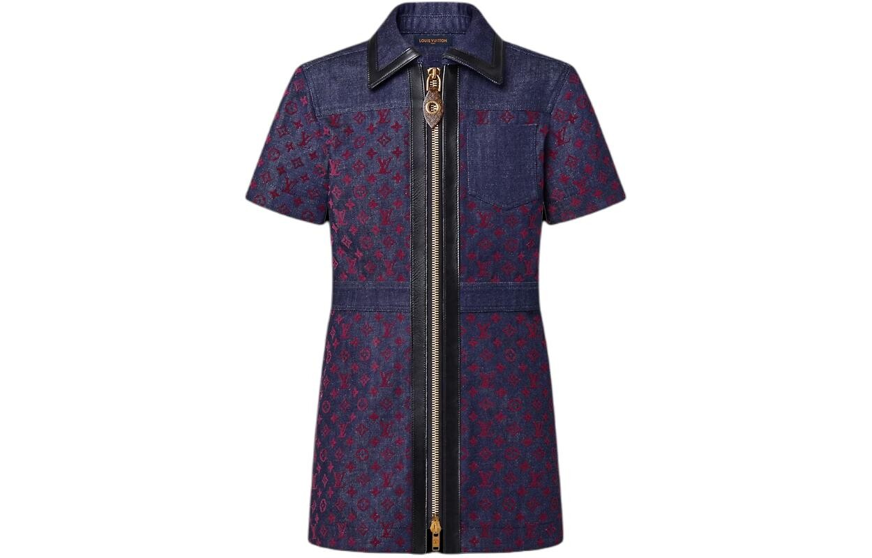 Платье с короткими рукавами женское синее Louis Vuitton