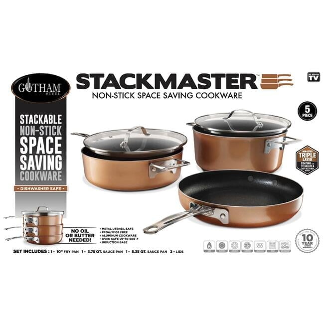 

Набор алюминиевых сковород Gotham Steel Stackmaster, медный