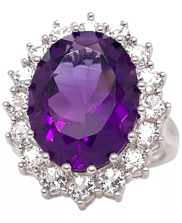 

Кольцо с овальным ореолом из серебра 925 пробы с аметистом (10 карат) и белым топазом (2 карата) (также из мистического и зеленого кварца) Macy'S, amethyst