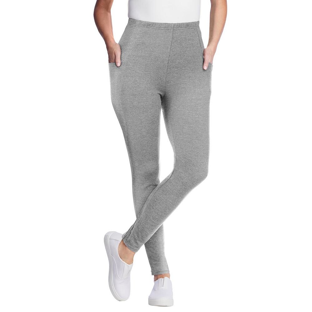 

Женщина в женских леггинсах с карманами больших размеров Woman Within, цвет Medium Heather Grey