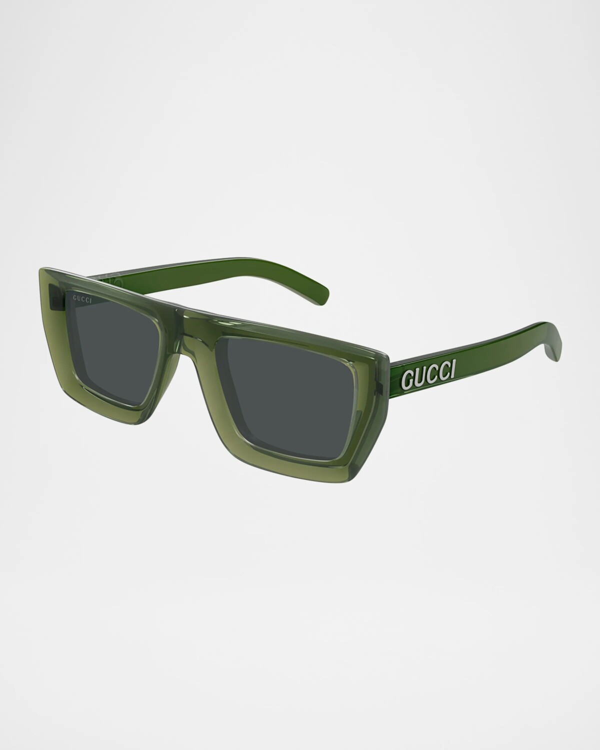 

Мужские пластиковые прямоугольные солнцезащитные очки GG1723SM Gucci, цвет Shiny Transparent Dark Green