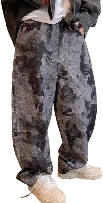 

Унисекс брюки Y2K в стиле стритвир с черным тай-дай принтом, хип-хоп свободные ретро Xojbzoo