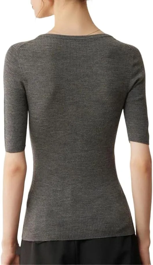 

Женский шерстяной пуловер French Solid Knit с коротким рукавом и круглым вырезом Nlievara