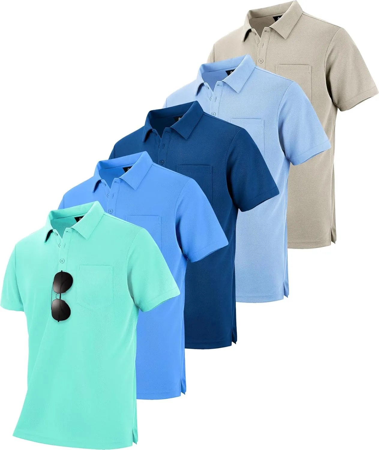 

ZITY 5 Pack мужских поло с карманом, быстро сохнущие