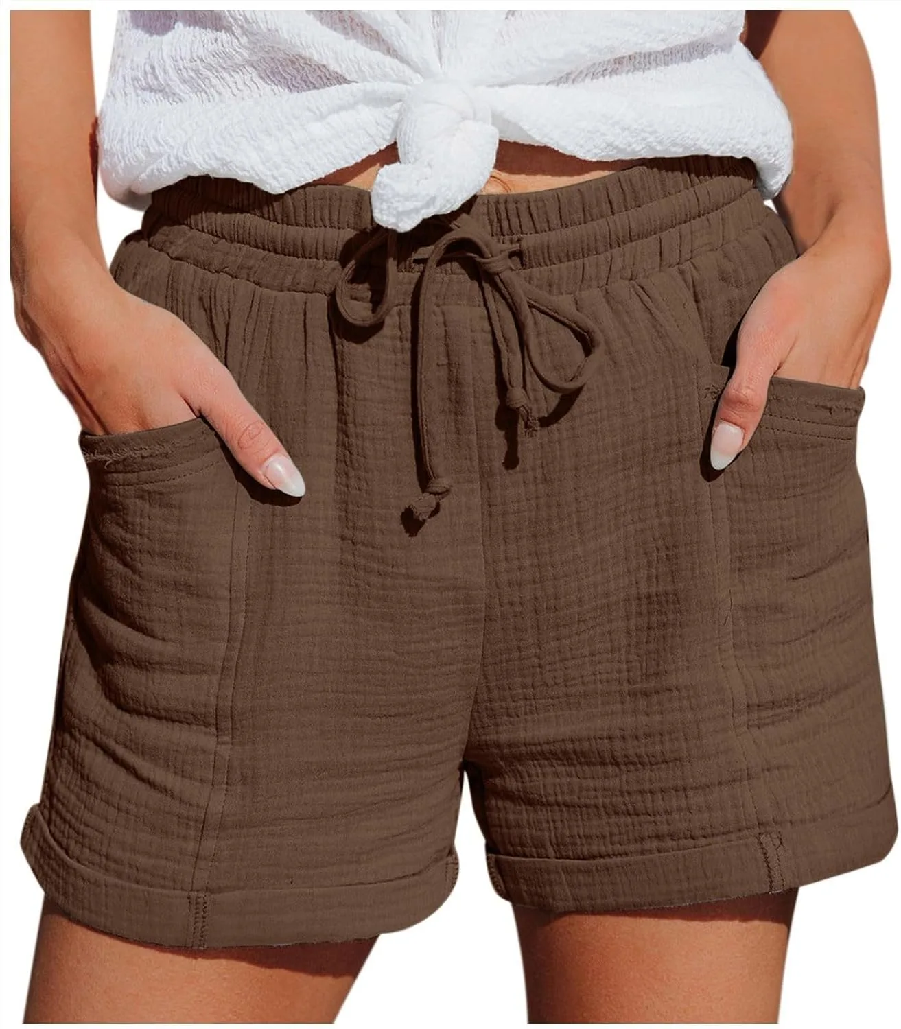 

Летние шорты для женщин Linen с эластичной талией и карманами VOGFFR