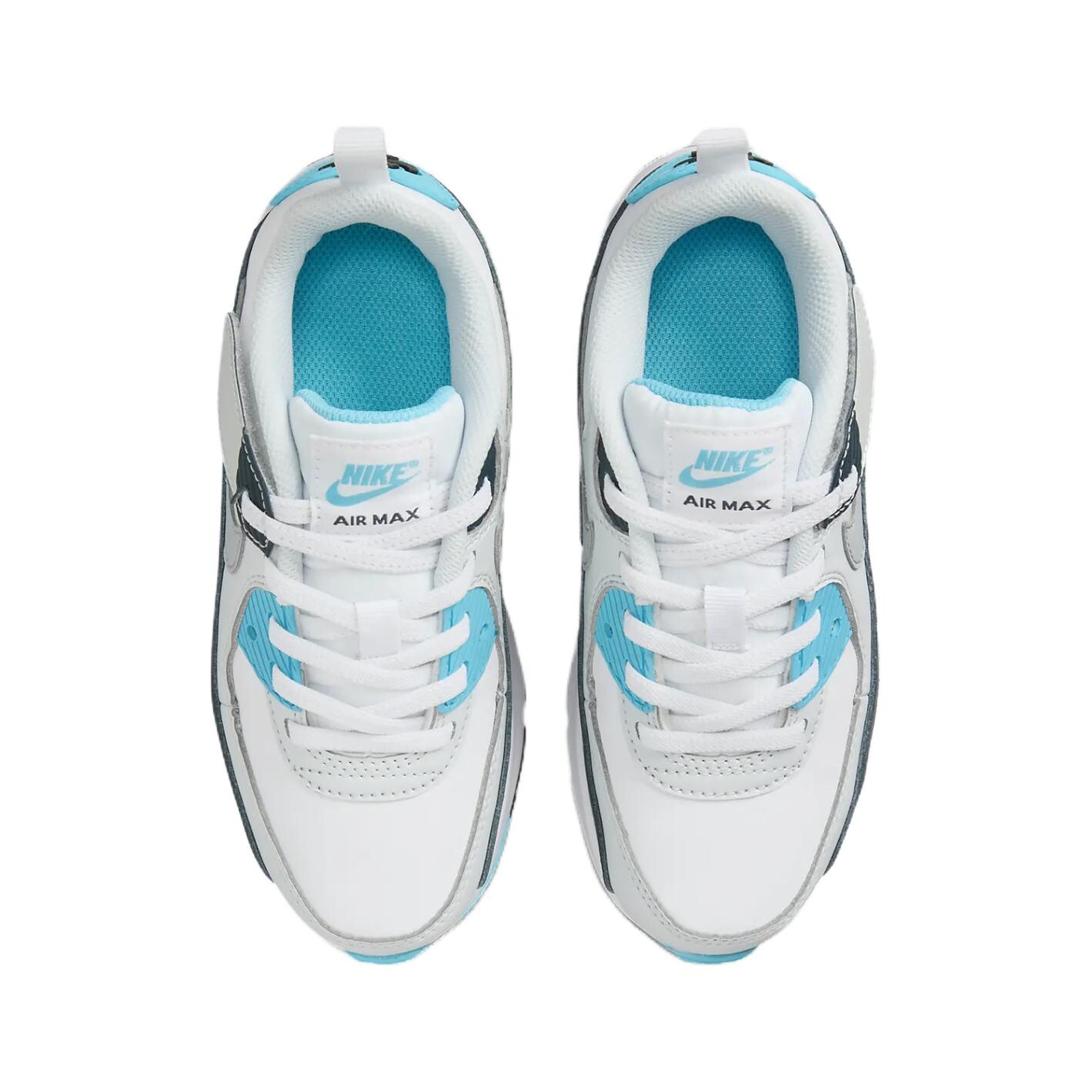 Кроссовки Air Max 90 Kids PS Low-top Белые / Балтийский синий / Темно-синий / Волчий серый Nike, белый/синий — фото 4